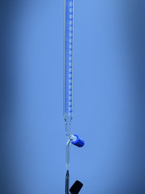 Burettes with PTFE needle valve stopcock in Schellbach stripe