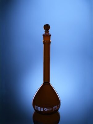 Amber Volumetric Flask Qr Coded With Penny Head Stopper