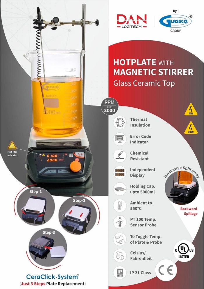 Hotplate with magnetic stirrer glass ceramic top 500dnag01