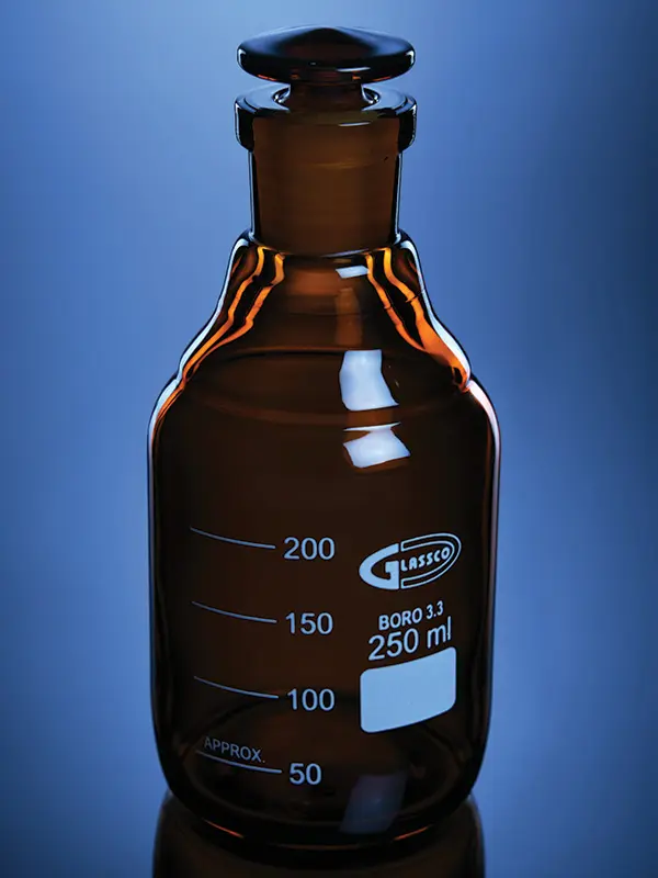 amber-reagent-bottle-narrow-mouth-borosilicate-glass-astm-iso-4796-umbrella-stopper-glassco-india