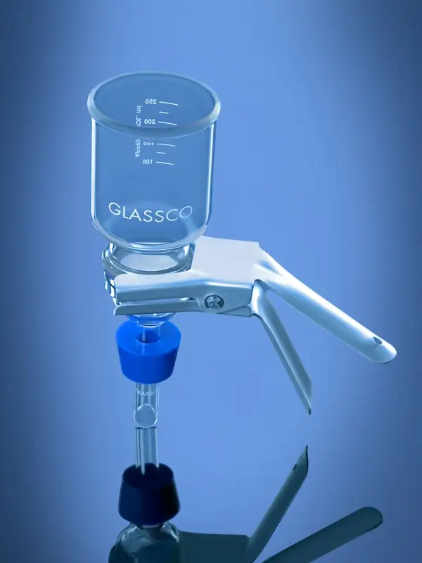 Glass filter holder assembly with funnel stopper clamp 47mm